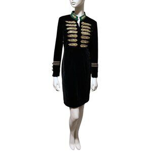 Velvet Midi Dress 12 Soldier Military Style Embroidered Formal Cocktail Party